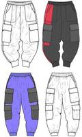 Pants Vector Template, Cargo Pants in a sketch style, trainers template, vector Illustration.