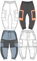 Pants Vector Template, Cargo Pants in a sketch style, trainers template, vector Illustration.