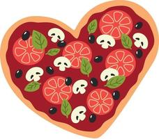 Flat illustration heart shaped pizza vector