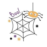 Spider and coweb doodle style. Lettering Boo vector