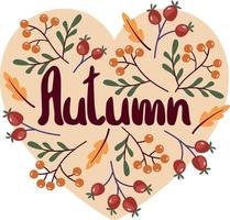 Poster template autumn lettering, postcard with leaves and autumn berries vector