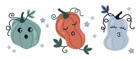 Set of cute pumpkins colored doodle vector