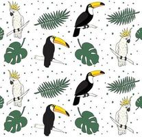 Vector seamless pattern of parrot and toucan