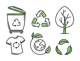 Set elements. Recycling. Separation of garbage. Co2 concept of climate change. Vector isolated doodle