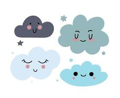 lindas nubes con ojos kawaii. para decoración de habitaciones infantiles y fiestas. estilo moderno vectorial vector