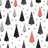 Christmas seamless pattern with spruce trees and snowflake dots on white background. Background for wallpapers, textiles, papers, gift boxes, fabrics, web pages. Vintage style. vector