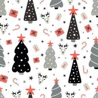 Christmas seamless pattern with spruce trees and snowflake dots on white background. Background for wallpapers, textiles, papers, gift boxes, fabrics, web pages. Vintage style. vector