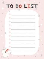 To do list template. Vector illustration in winter design for planner. Cute and trendy.