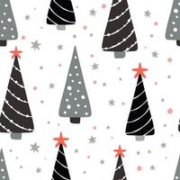 Christmas seamless pattern with spruce trees and snowflake dots on white background. Background for wallpapers, textiles, papers, gift boxes, fabrics, web pages. Vintage style. vector