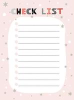 Check list template. Vector illustration in winter design for planner. Cute and trendy.