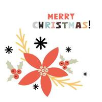 Merry Christmas template with poinsettia. Background for greeting cards, postcards, letters, labels, web, etc. vector