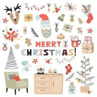 Set of Christmas objects. Cute simple scandinavian style. vector