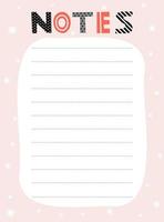 Notes list template. Vector illustration in winter design for planner. Cute and trendy.