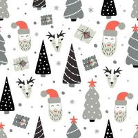 Christmas seamless pattern with spruce trees and snowflake dots on white background. Background for wallpapers, textiles, papers, gift boxes, fabrics, web pages. Vintage style. vector