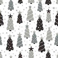 Christmas seamless pattern with spruce trees and snowflake dots on white background. Background for wallpapers, textiles, papers, gift boxes, fabrics, web pages. Vintage style. vector