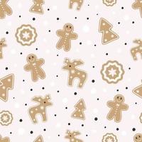 Christmas gignerbreads seamless pattern on light pink background. vector