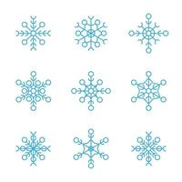 conjunto de copos de nieve de color azul claro sobre un fondo blanco. elemento de cristal de copo de nieve de navidad de invierno. ideal para fondos, texturas, icono, logotipo, diseño. símbolo de silueta aislado plano de escarcha de Navidad. vector