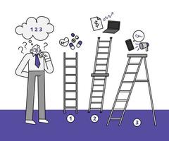 Worker Thinking of Which Ladder to Climb Hand Drawn Character Illustration vector