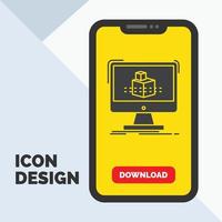 3d. cube. dimensional. modelling. sketch Glyph Icon in Mobile for Download Page. Yellow Background vector