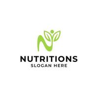Green nutrition letter N people leaf logo vector