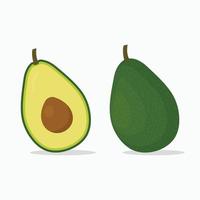 Fresh avocado fruit isolated on white background. Whole and cut vector