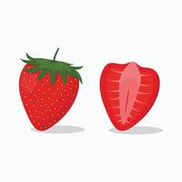 Whole and slice of strawberry vector illustration. Fresh fruit