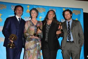 LOS ANGELES - JUN 25 - Andrew Lincoln, Melissa McBride, Gregory Nicotero, Scott Gimple at the 41st Annual Saturn Awards Press Room at the The Castaways on June 25, 2015 in Burbank, CA photo