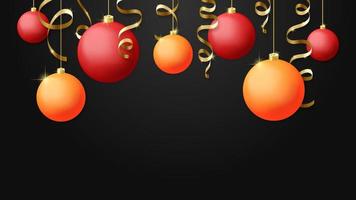 Christmas background. Christmas red and orange balls and gold serpentine. Vector illustration. Part 1. photo