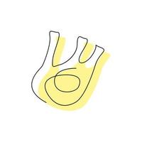 Finocchio in continuous one line art isolated on white. Fennel continuous drawing concept design. Outline logo with abstract colored spot. Botanical product. Contour vegetable flat vector illustration