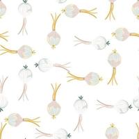 Hand drawn onion bulb seamless pattern. Onion in doodle style endless wallpaper. vector