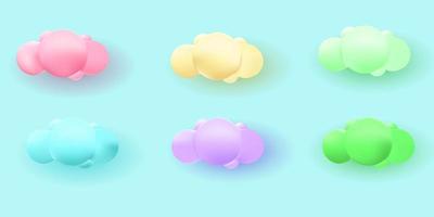 Nube 3d con lindo color con 4 colores diferentes. nube amarilla, rosa, verde, azul, púrpura. vector