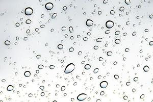 Drops of water and water beads on clear glass. photo