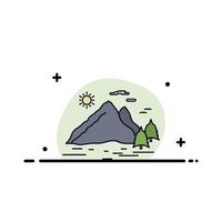 Nature hill landscape mountain sun Flat Color Icon Vector