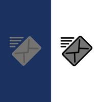 mensaje de correo electrónico enviado iconos planos y llenos de línea conjunto de iconos vector fondo azul