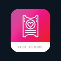 Ticket Love Heart Wedding Mobile App Button Android and IOS Line Version vector