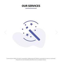 Our Services Tricks Solution Magic Stick Solid Glyph Icon Web card Template vector