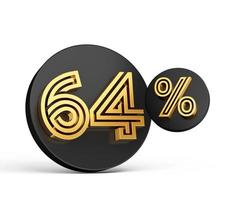 Royal Gold Modern Font. Elite 3D Digit Letter 64 Sixty Four percent on Black 3d button icon 3d Illustration photo