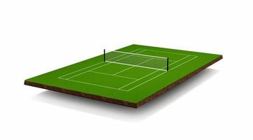 Tennis court. Grass cover field. Top view with grid and shadow 3d illustration photo