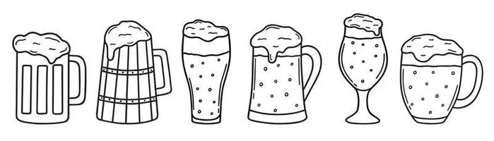 Set of beer glasses and mugs doodle. Brewery in sketch style. Hand drawn vector illustration isolated on white background