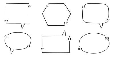 conjunto de garabatos de cuadro de cotización. bocadillo de diálogo con comillas en estilo boceto. ilustración vectorial dibujada a mano aislada sobre fondo blanco vector