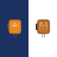 Voltage Energy Power Transformer  Icons Flat and Line Filled Icon Set Vector Blue Background