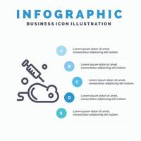 experimento laboratorio ratón ciencia línea icono con 5 pasos presentación infografía fondo vector
