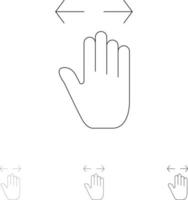 Hand Gesture Left Right zoom out Bold and thin black line icon set vector