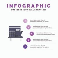 Workplace Desk Office Table Solid Icon Infographics 5 Steps Presentation Background vector