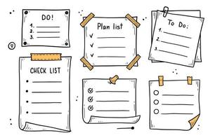 Doodle checklist set. To do, task list vector