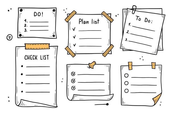 Doodle checklist set. To do, task list