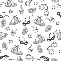 Detective seamless pattern. Hand drawn sketch vector