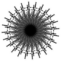 Abstract eyeball made by Swords. Simple black eye icon. Outline vector illustration isolated on white background.