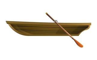 Wooden boat in realistic style. Boat with Oars. Outline vector illustration isolated on white background.