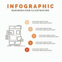 arrastrar. móvil. diseño. ui plantilla de infografía ux para sitio web y presentación. icono de línea gris con ilustración de vector de estilo infográfico naranja